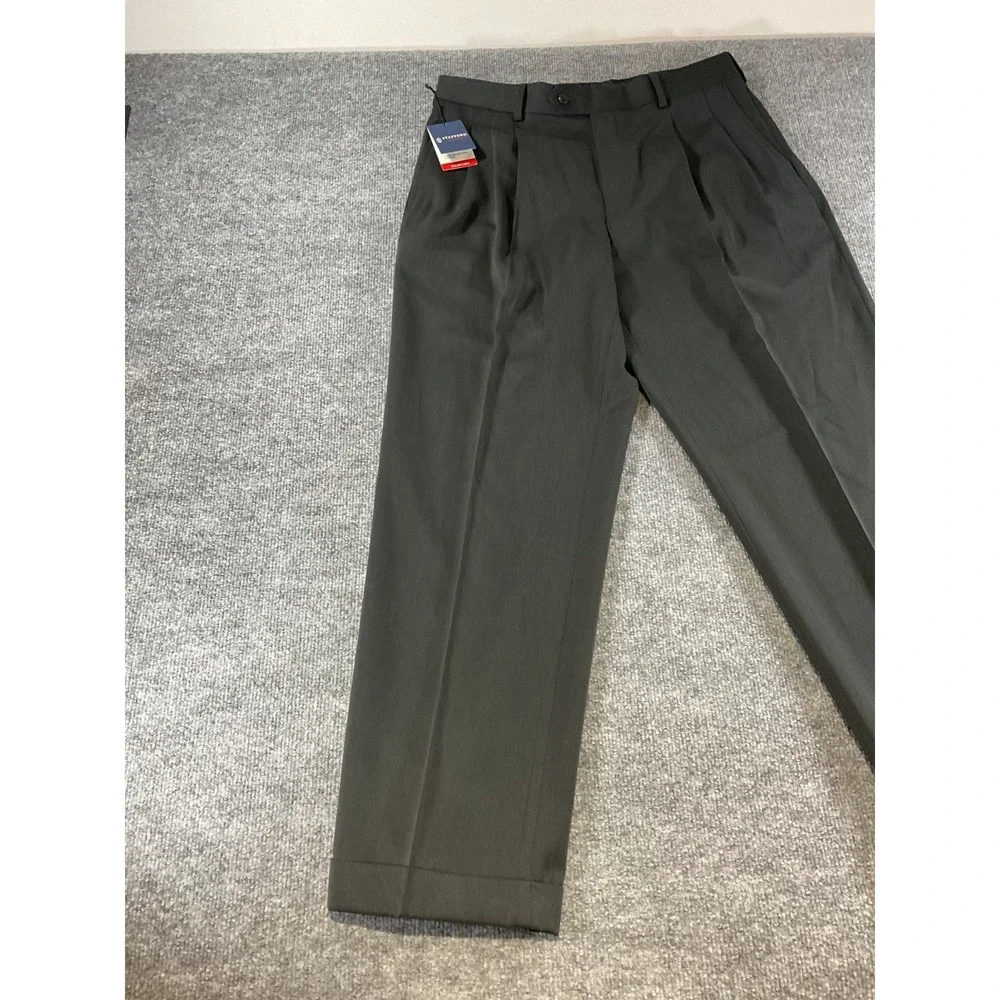 Stafford Dress Pants Mens 34x30 Classic Fit Black Pleated Slacks New NWT Busines